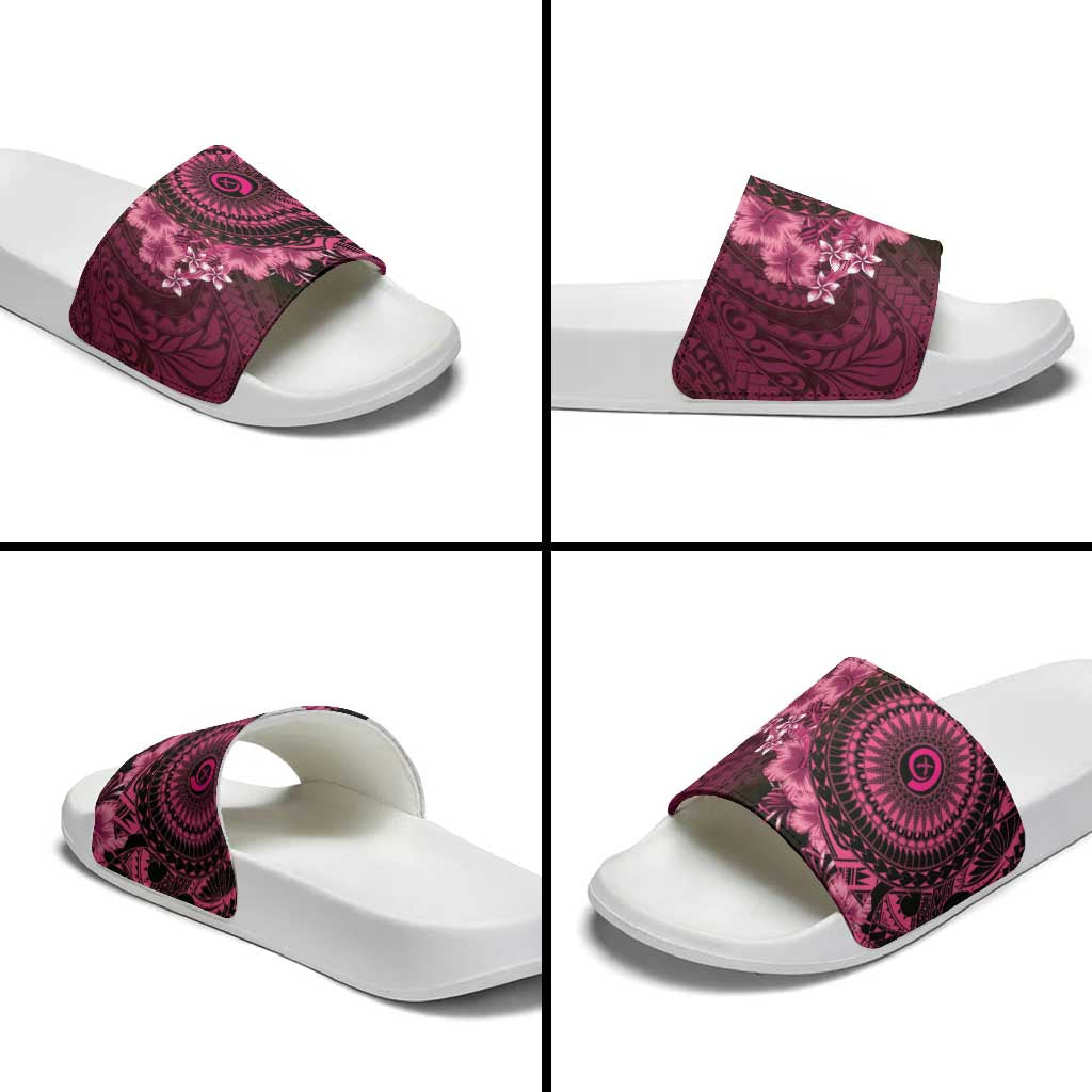 Vanuatu Slide Sandals Hibisus Polynesian Pattern Pink - Polynesian Pride