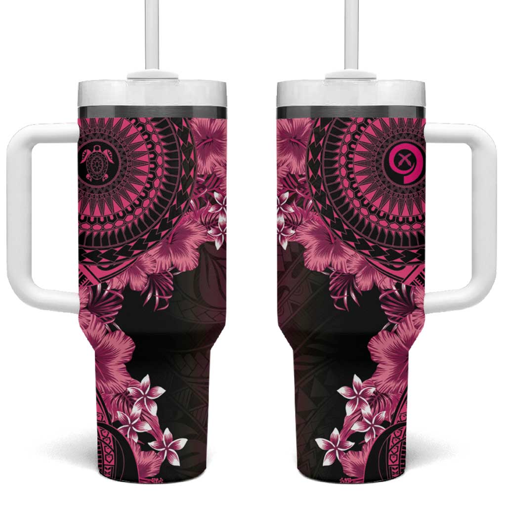 Vanuatu Tumbler With Handle Hibisus Polynesian Pattern Pink - Polynesian Pride