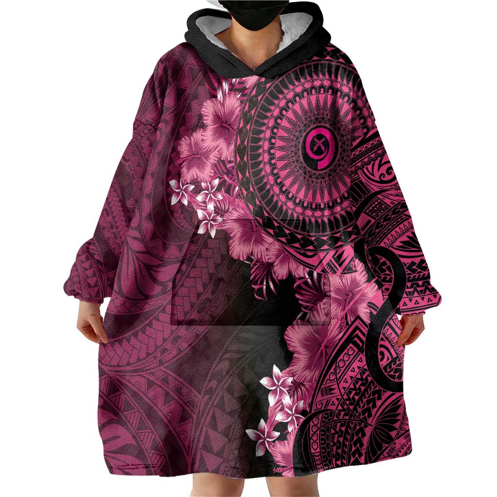 Vanuatu Wearable Blanket Hoodie Hibisus Polynesian Pattern Pink - Polynesian Pride