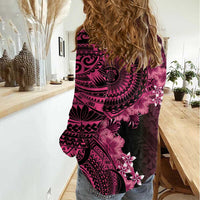 Vanuatu Women Casual Shirt Hibisus Polynesian Pattern Pink - Polynesian Pride