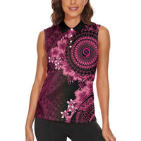 Vanuatu Women Sleeveless Polo Shirt Hibisus Polynesian Pattern Pink - Polynesian Pride