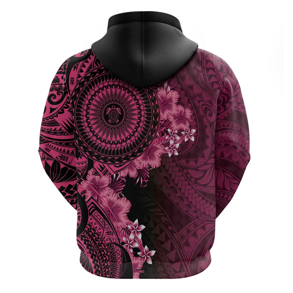 Vanuatu Zip Hoodie Hibisus Polynesian Pattern Pink LT14 - Polynesian Pride