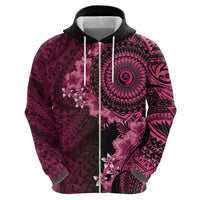Vanuatu Zip Hoodie Hibisus Polynesian Pattern Pink LT14 - Polynesian Pride