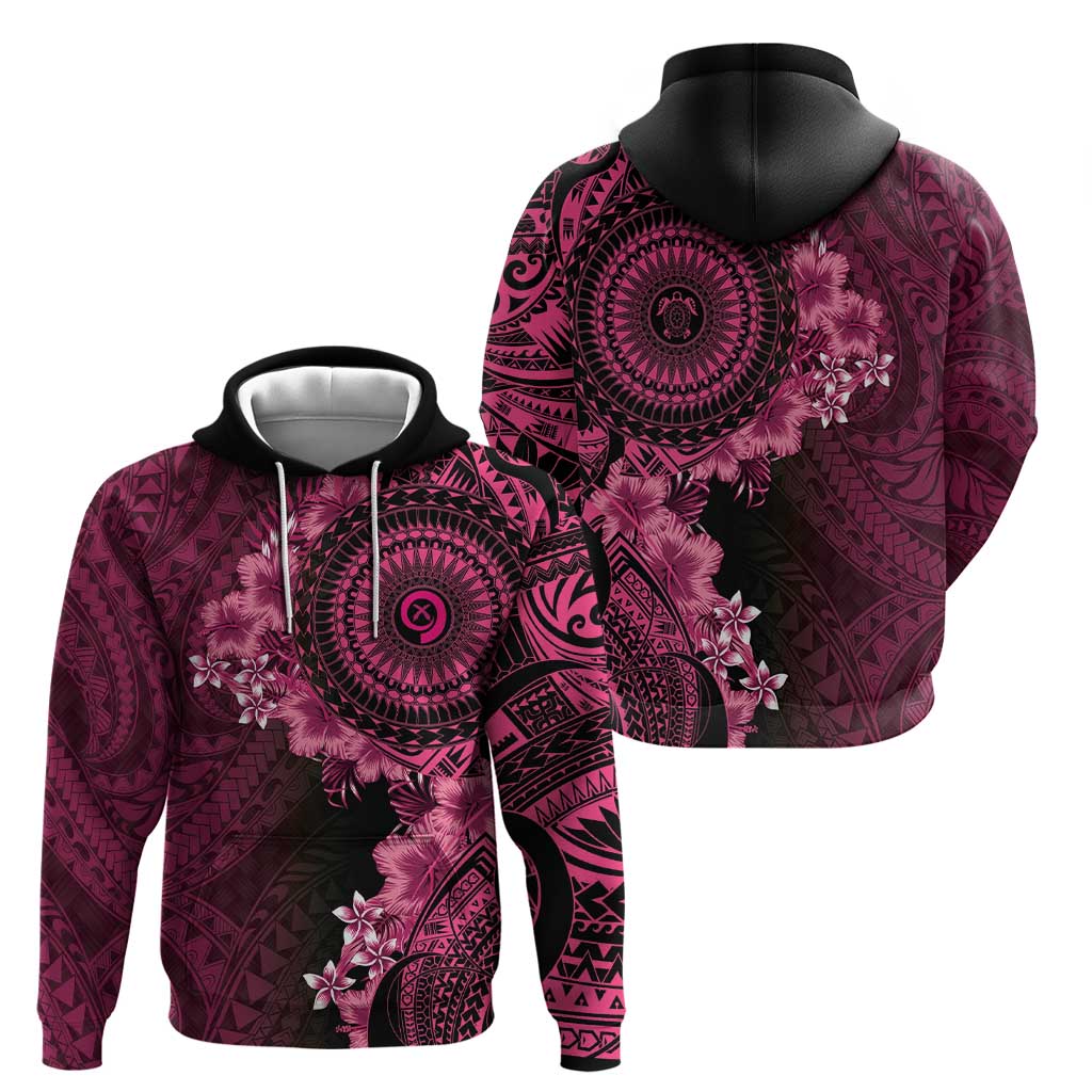Vanuatu Zip Hoodie Hibisus Polynesian Pattern Pink LT14 - Polynesian Pride