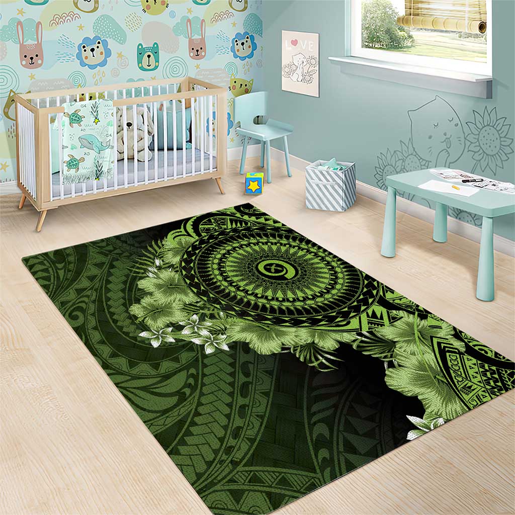 Vanuatu Area Rug Hibisus Polynesian Pattern Green - Polynesian Pride