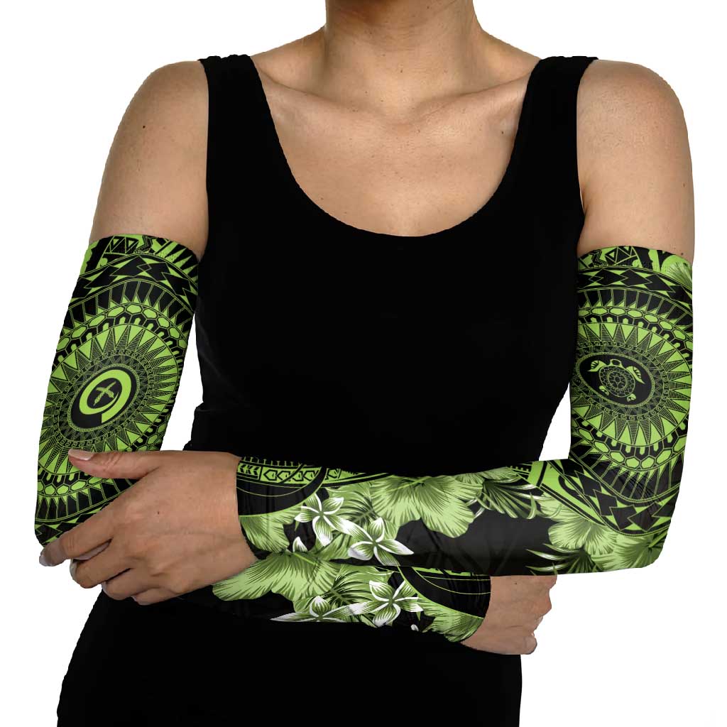 Vanuatu Arm Sleeves Hibisus Polynesian Pattern Green - Polynesian Pride