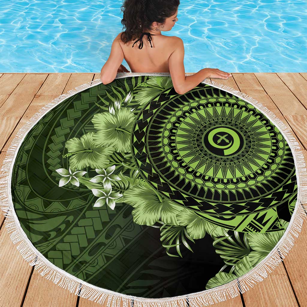 Vanuatu Beach Blanket Hibisus Polynesian Pattern Green - Polynesian Pride