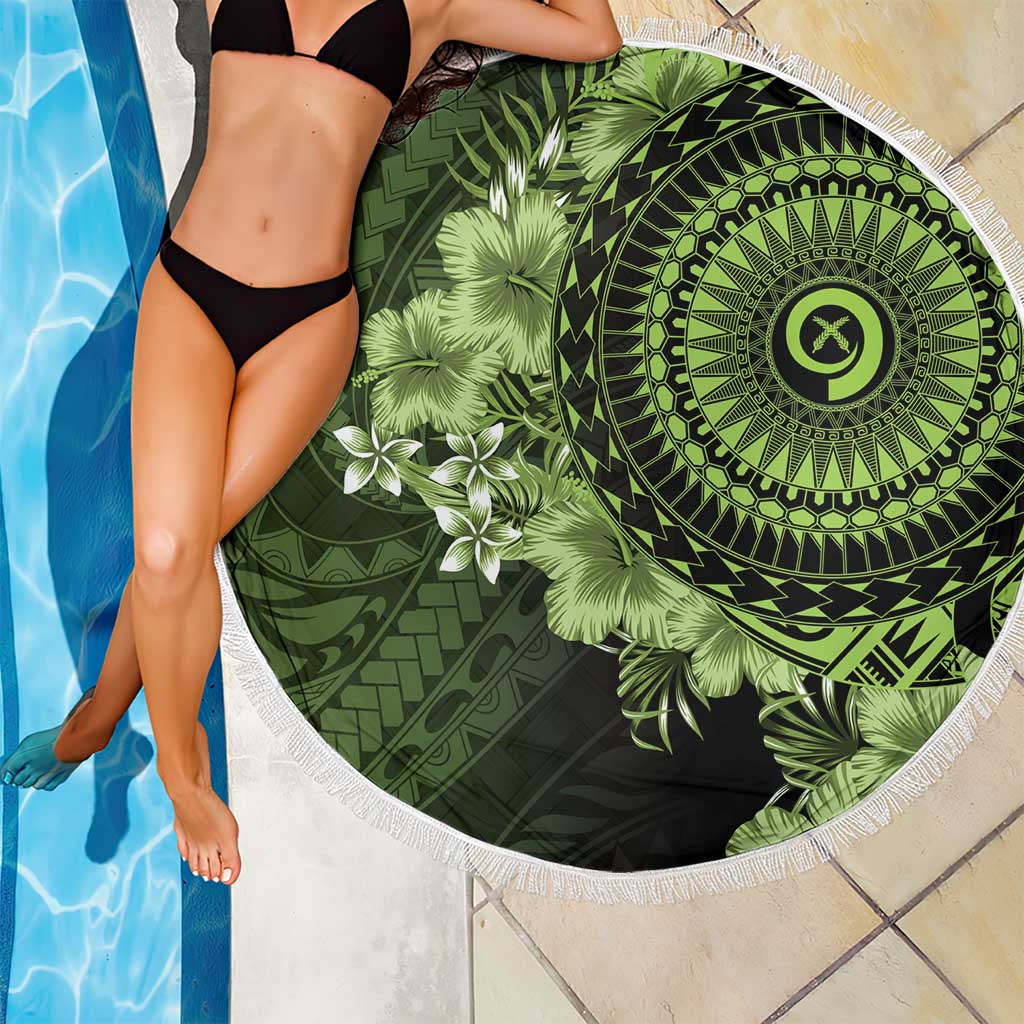 Vanuatu Beach Blanket Hibisus Polynesian Pattern Green - Polynesian Pride