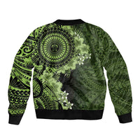 Vanuatu Bomber Jacket Hibisus Polynesian Pattern Green - Polynesian Pride
