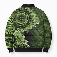 Vanuatu Bomber Puffer Jacket Hibisus Polynesian Pattern Green LT14 - Polynesian Pride