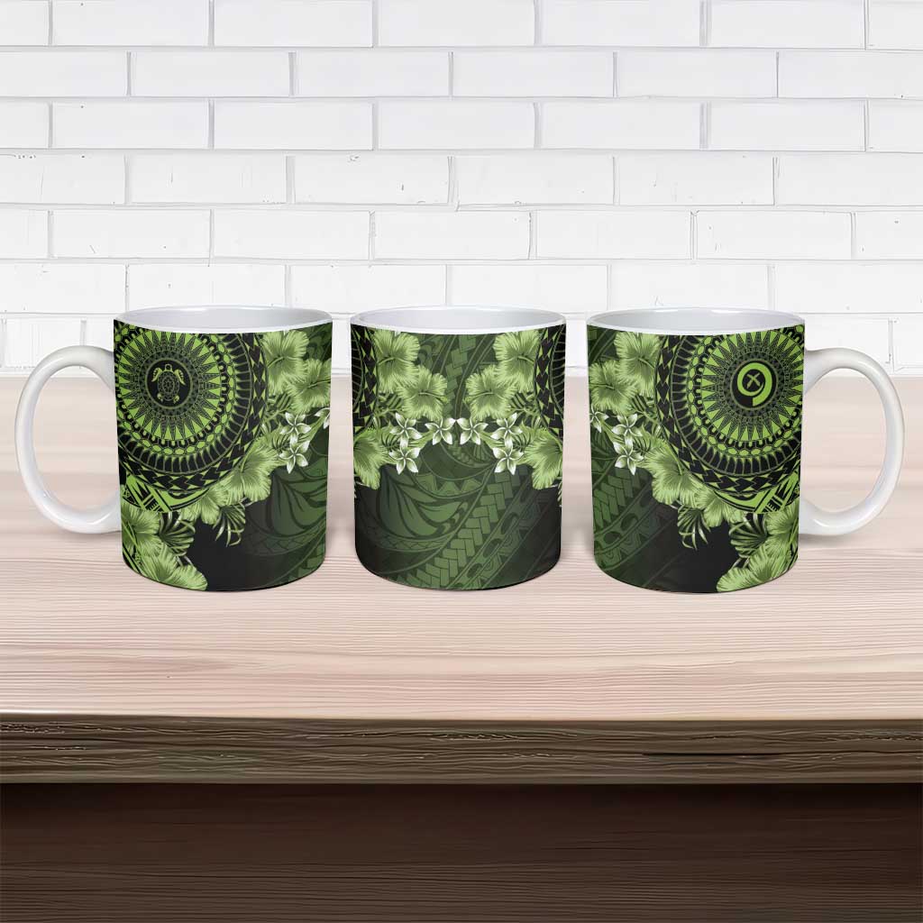 Vanuatu Ceramic Mug Hibisus Polynesian Pattern Green - Polynesian Pride