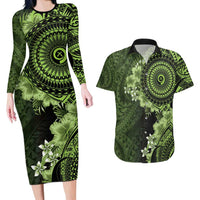 Vanuatu Couples Matching Long Sleeve Bodycon Dress and Hawaiian Shirt Hibisus Polynesian Pattern Green - Polynesian Pride