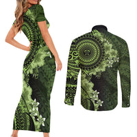 Vanuatu Couples Matching Short Sleeve Bodycon Dress and Long Sleeve Button Shirt Hibisus Polynesian Pattern Green - Polynesian Pride