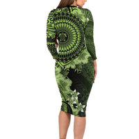Vanuatu Family Matching Long Sleeve Bodycon Dress and Hawaiian Shirt Hibisus Polynesian Pattern Green - Polynesian Pride