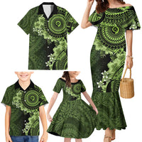 Vanuatu Family Matching Mermaid Dress and Hawaiian Shirt Hibisus Polynesian Pattern Green - Polynesian Pride