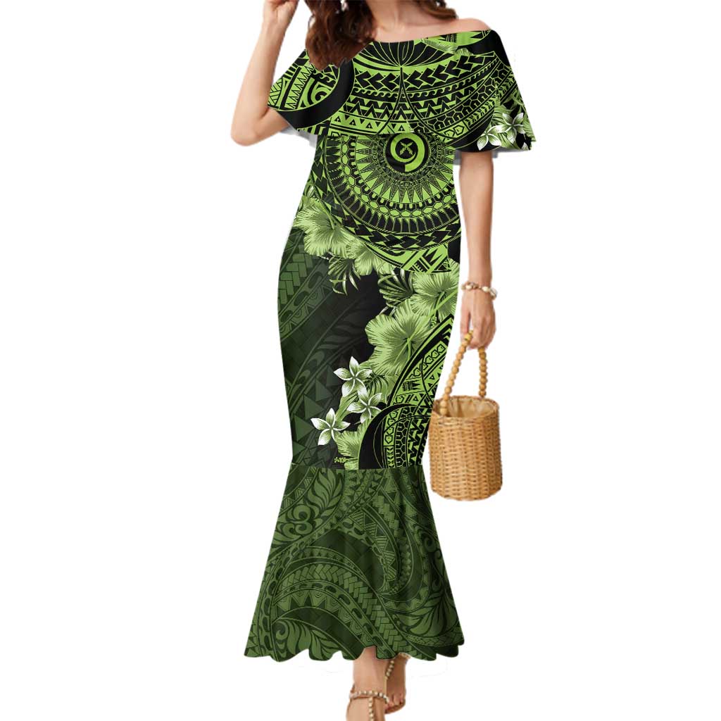 Vanuatu Family Matching Mermaid Dress and Hawaiian Shirt Hibisus Polynesian Pattern Green - Polynesian Pride