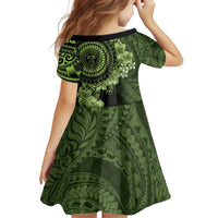 Vanuatu Family Matching Off Shoulder Short Dress and Hawaiian Shirt Hibisus Polynesian Pattern Green - Polynesian Pride