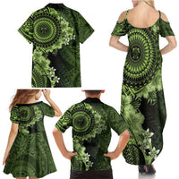 Vanuatu Family Matching Summer Maxi Dress and Hawaiian Shirt Hibisus Polynesian Pattern Green - Polynesian Pride