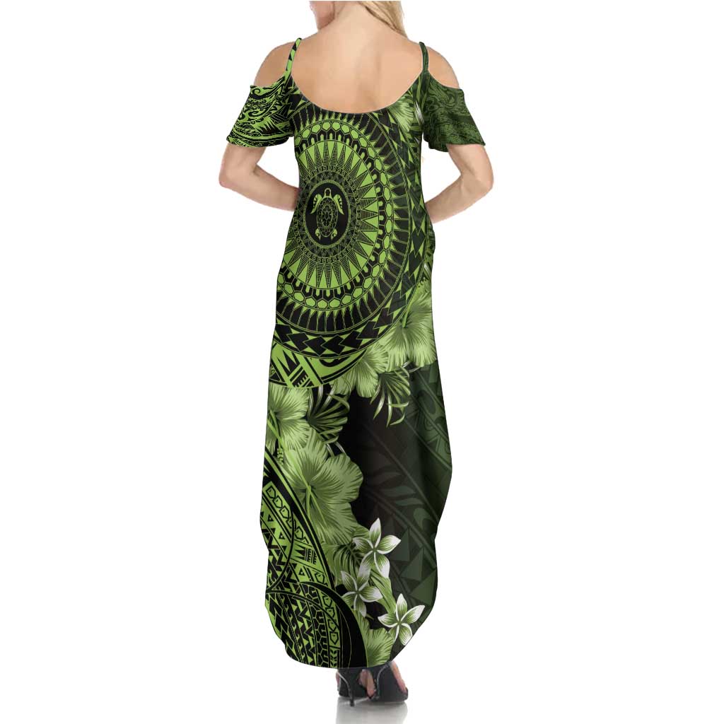 Vanuatu Family Matching Summer Maxi Dress and Hawaiian Shirt Hibisus Polynesian Pattern Green - Polynesian Pride