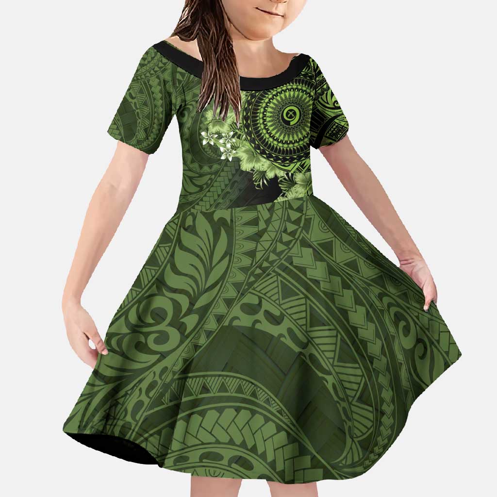 Vanuatu Family Matching Tank Maxi Dress and Hawaiian Shirt Hibisus Polynesian Pattern Green - Polynesian Pride