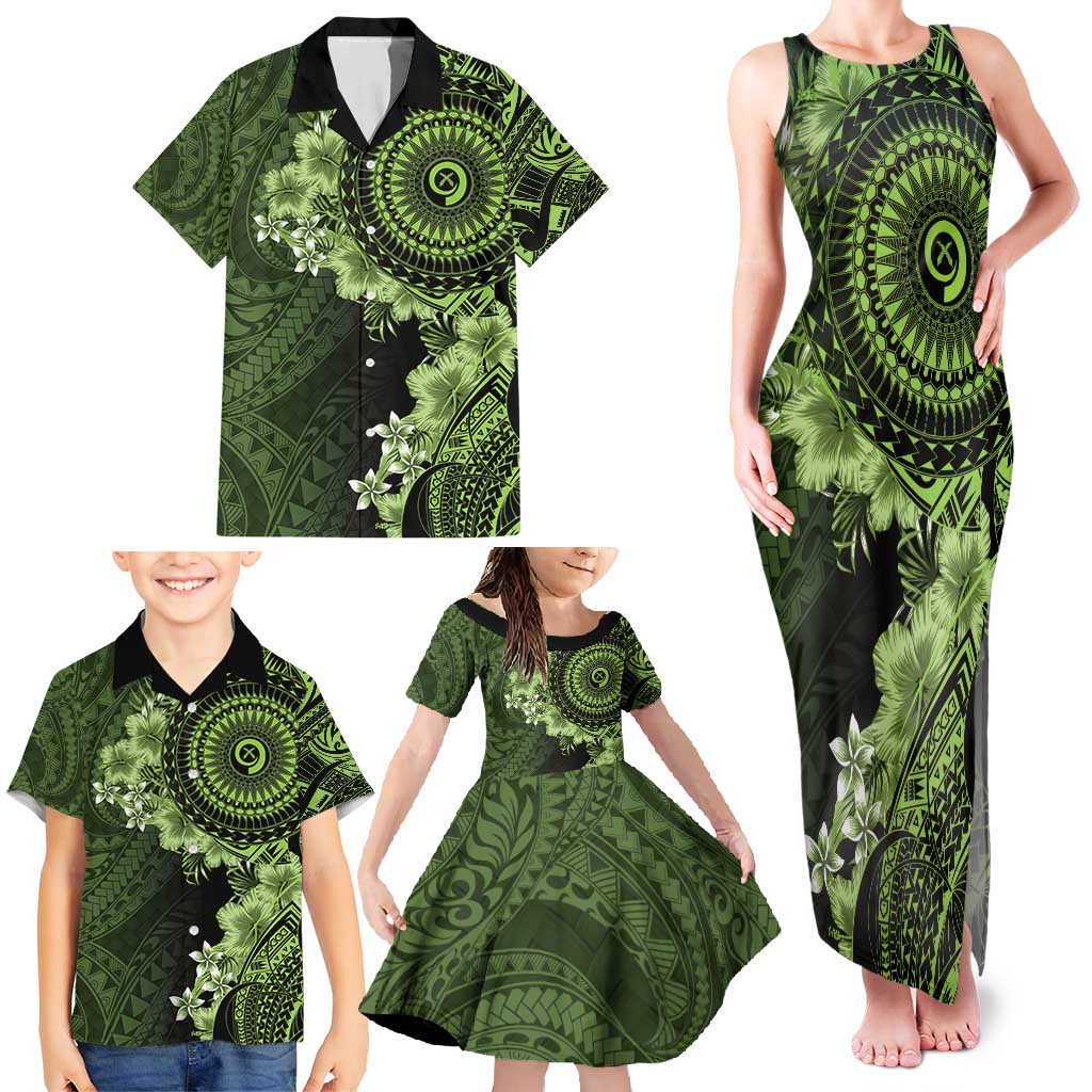 Vanuatu Family Matching Tank Maxi Dress and Hawaiian Shirt Hibisus Polynesian Pattern Green - Polynesian Pride
