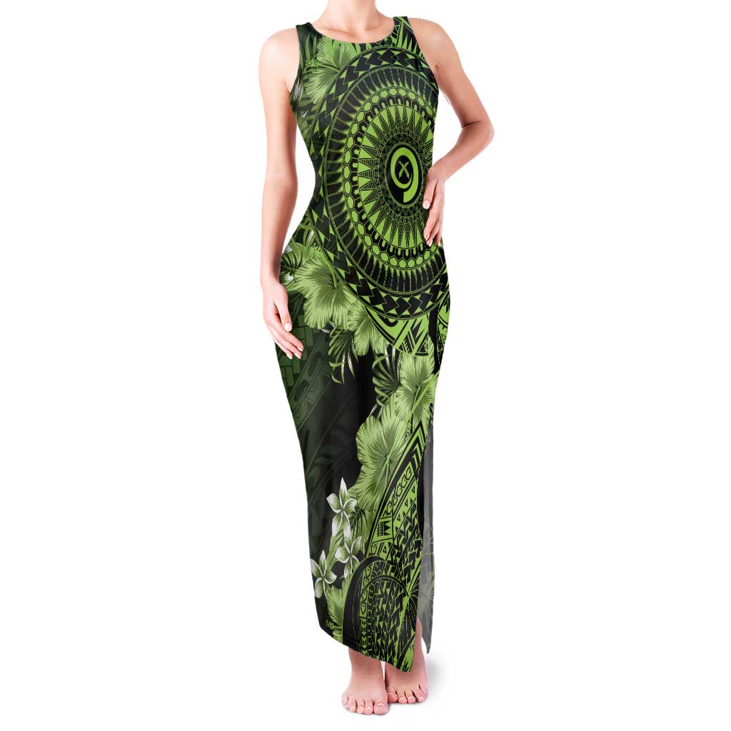 Vanuatu Family Matching Tank Maxi Dress and Hawaiian Shirt Hibisus Polynesian Pattern Green - Polynesian Pride