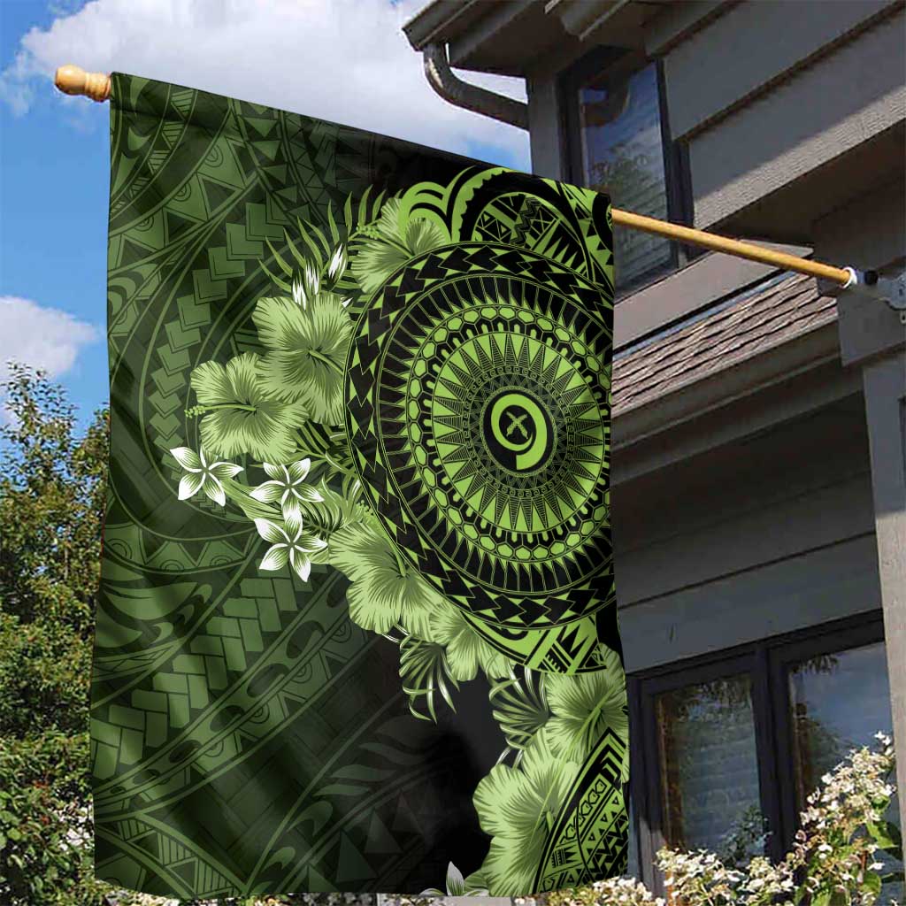 Vanuatu Garden Flag Hibisus Polynesian Pattern Green - Polynesian Pride