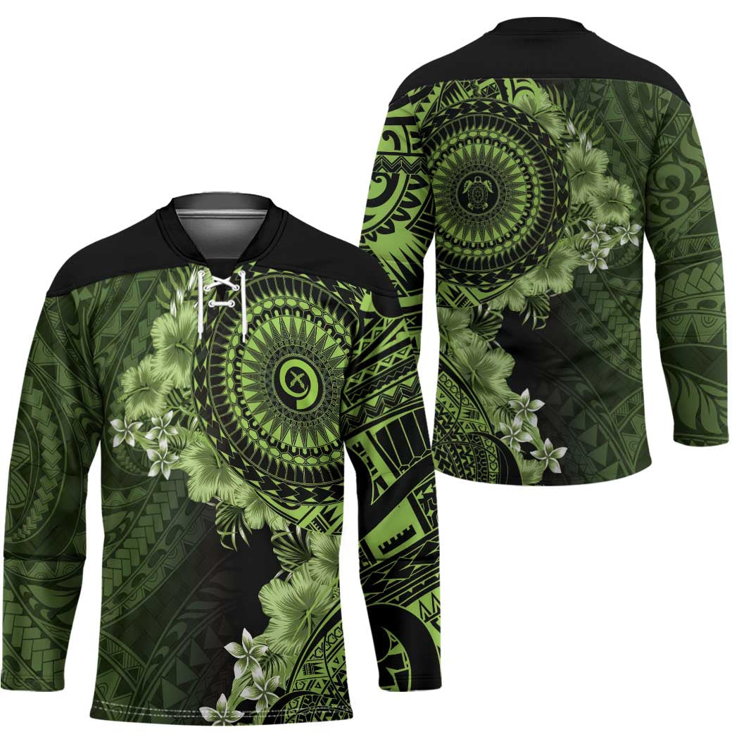 Vanuatu Hockey Jersey Hibisus Polynesian Pattern Green - Polynesian Pride