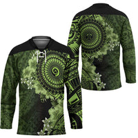 Vanuatu Hockey Jersey Hibisus Polynesian Pattern Green - Polynesian Pride