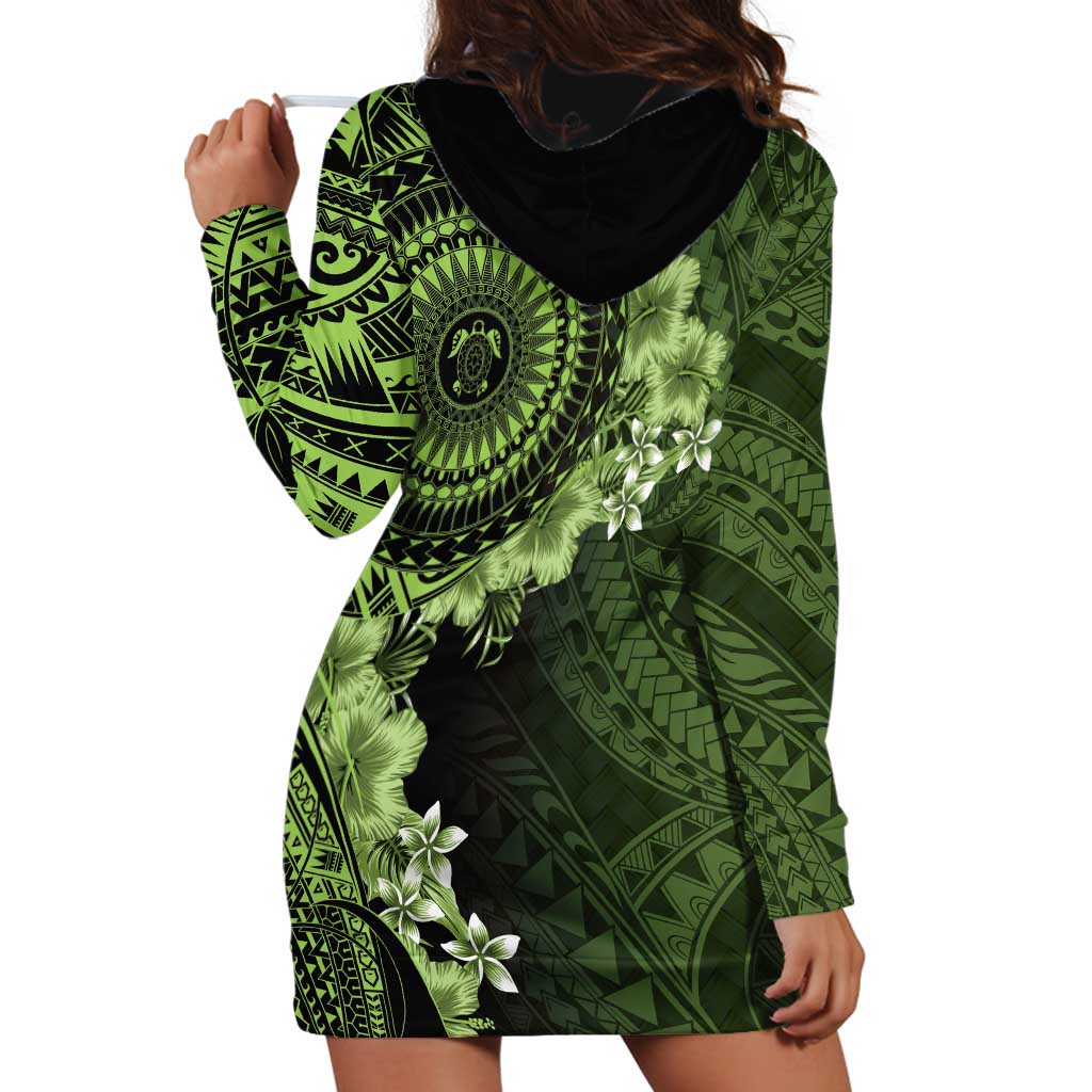 Vanuatu Hoodie Dress Hibisus Polynesian Pattern Green - Polynesian Pride