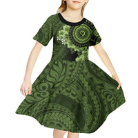 Vanuatu Kid Short Sleeve Dress Hibisus Polynesian Pattern Green - Polynesian Pride