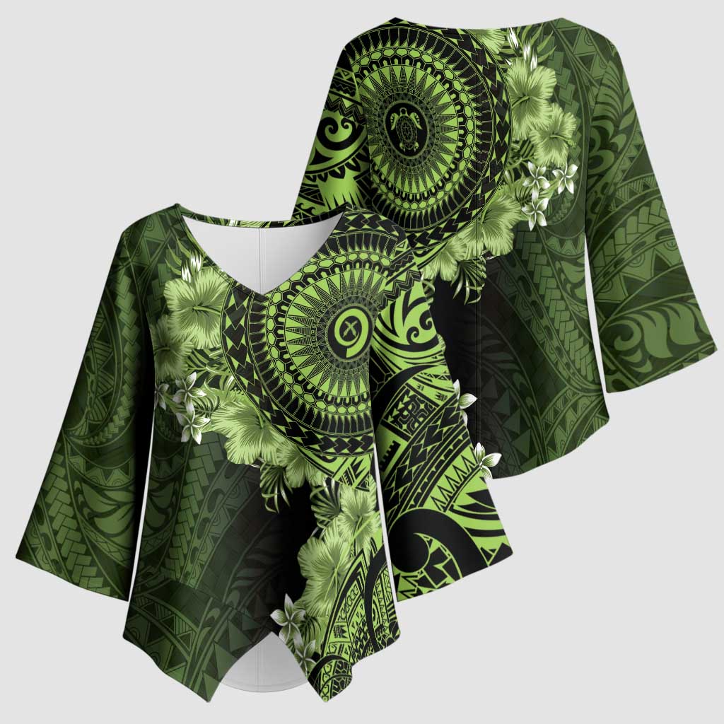 Vanuatu Kimono Sleeve Blouse Hibisus Polynesian Pattern Green - Polynesian Pride