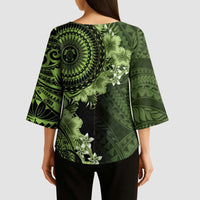 Vanuatu Kimono Sleeve Blouse Hibisus Polynesian Pattern Green - Polynesian Pride