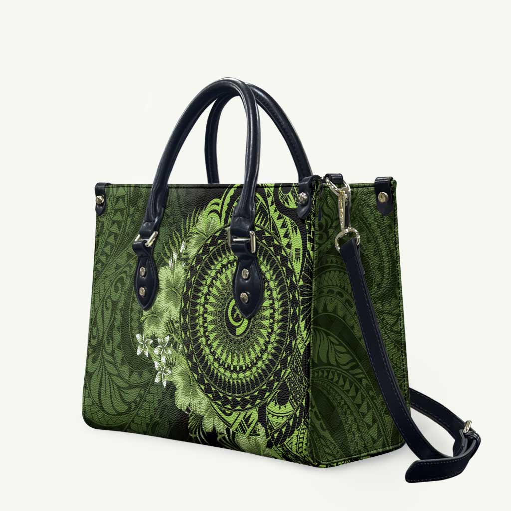 Vanuatu Leather Bag Hibisus Polynesian Pattern Green - Polynesian Pride