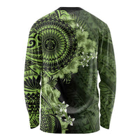 Vanuatu Long Sleeve Shirt Hibisus Polynesian Pattern Green - Polynesian Pride