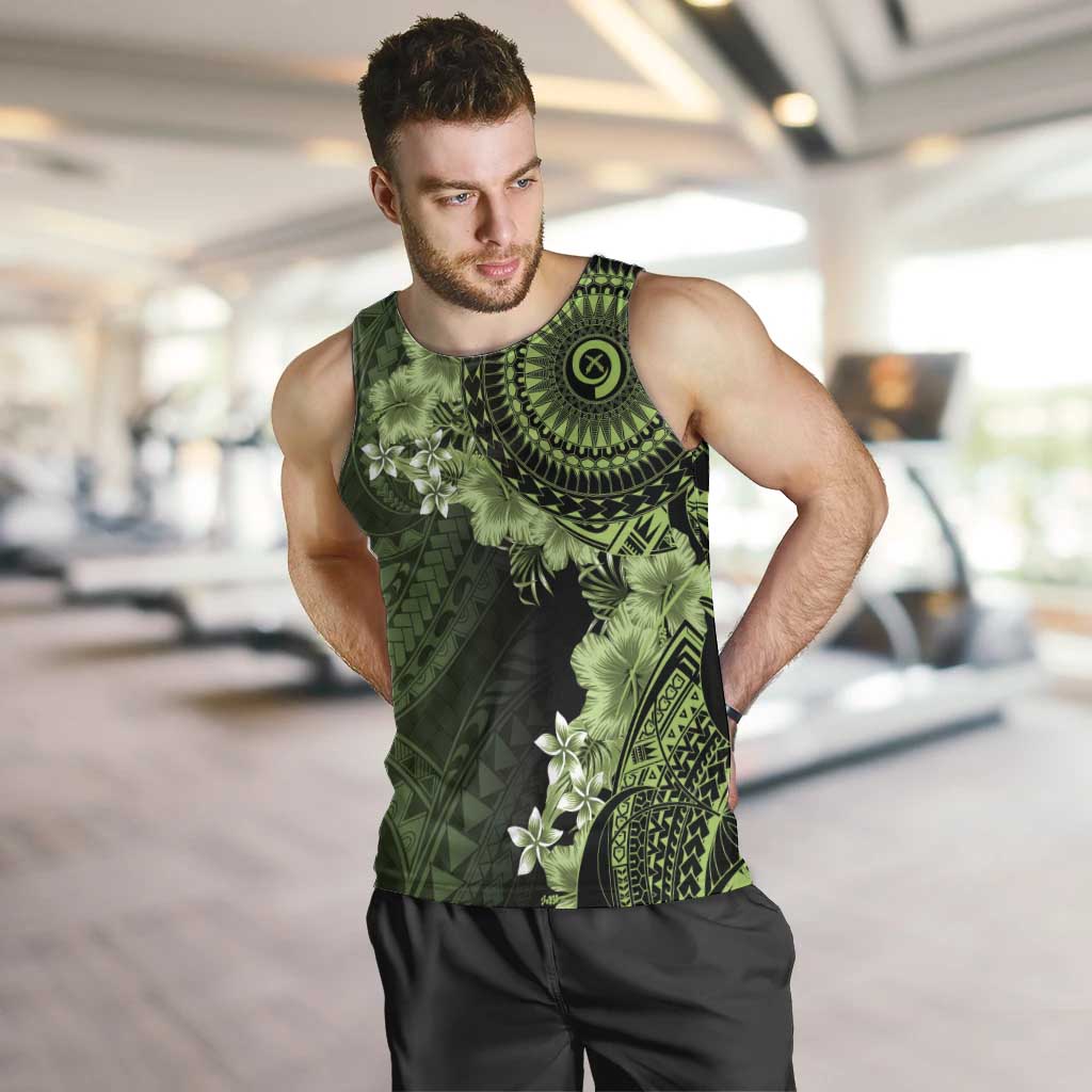 Vanuatu Men Tank Top Hibisus Polynesian Pattern Green - Polynesian Pride