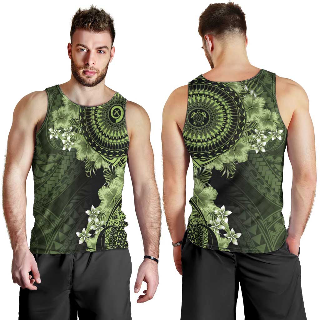 Vanuatu Men Tank Top Hibisus Polynesian Pattern Green - Polynesian Pride