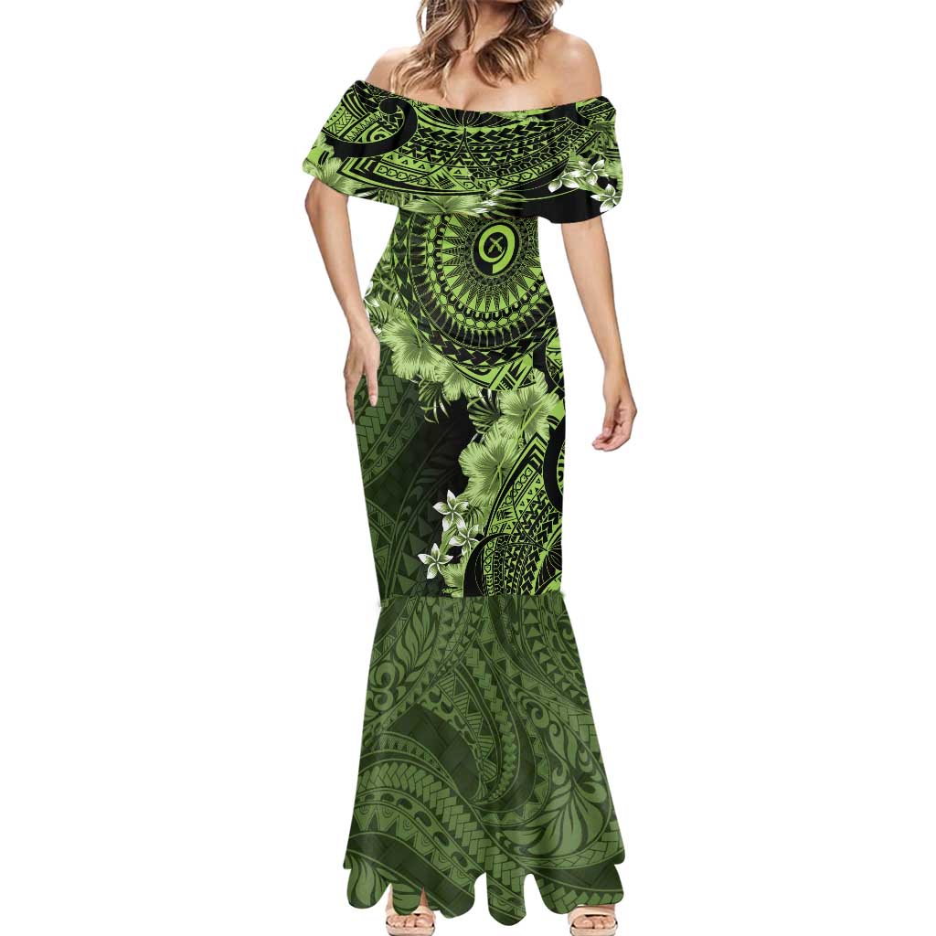 Vanuatu Mermaid Dress Hibisus Polynesian Pattern Green - Polynesian Pride