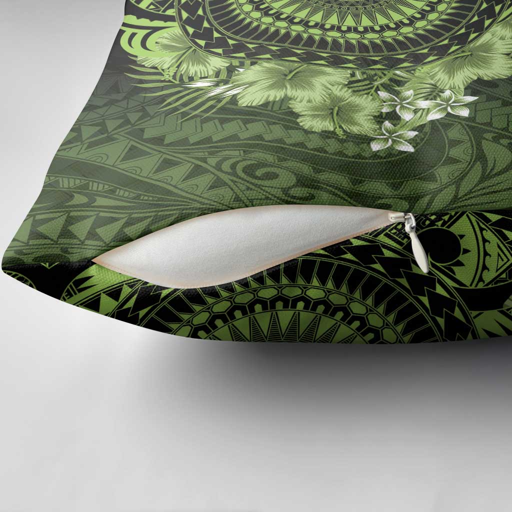 Vanuatu Pillow Cover Hibisus Polynesian Pattern Green - Polynesian Pride