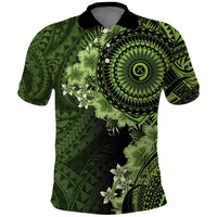 Vanuatu Polo Shirt Hibisus Polynesian Pattern Green - Polynesian Pride