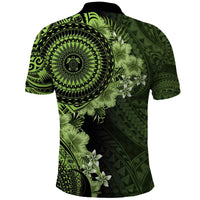 Vanuatu Polo Shirt Hibisus Polynesian Pattern Green - Polynesian Pride