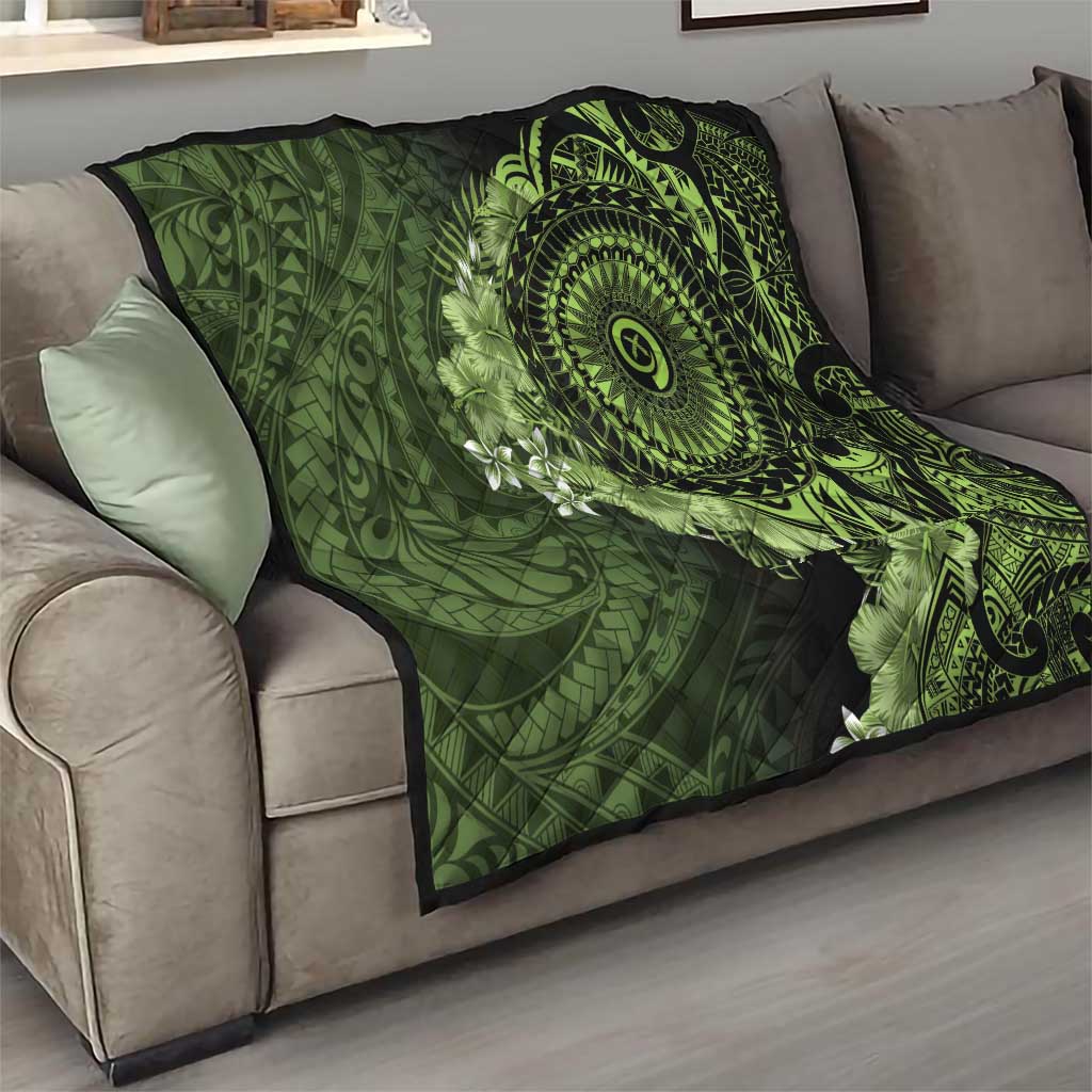 Vanuatu Quilt Hibisus Polynesian Pattern Green - Polynesian Pride