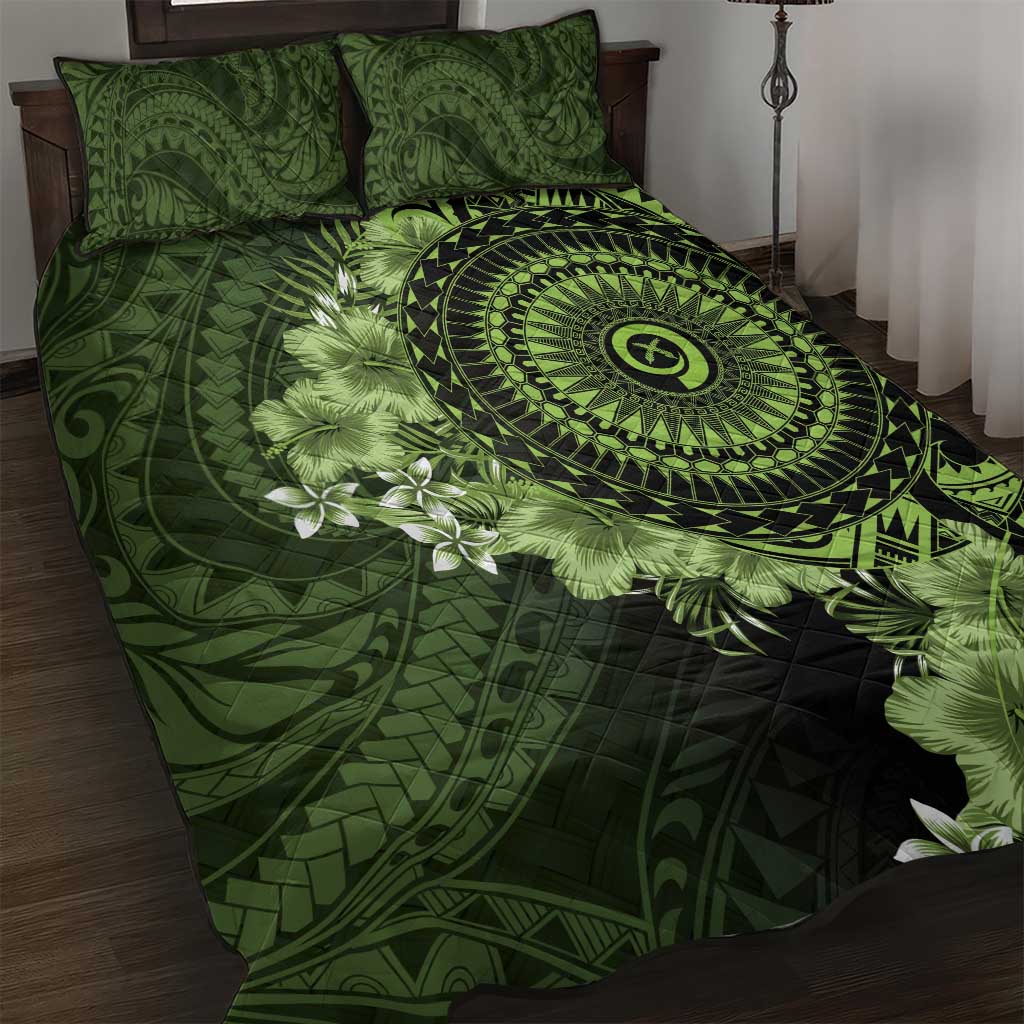 Vanuatu Quilt Bed Set Hibisus Polynesian Pattern Green - Polynesian Pride