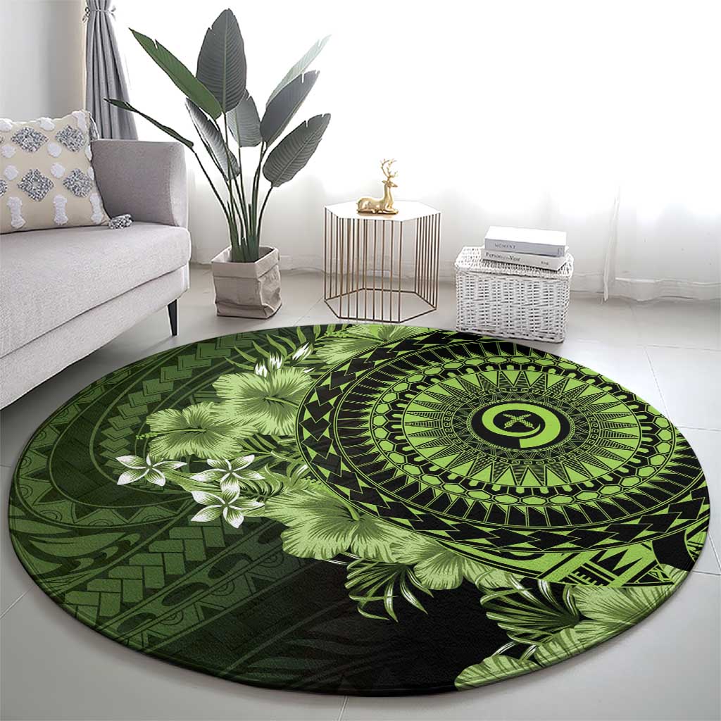 Vanuatu Round Carpet Hibisus Polynesian Pattern Green - Polynesian Pride