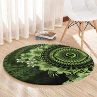 Vanuatu Round Carpet Hibisus Polynesian Pattern Green - Polynesian Pride