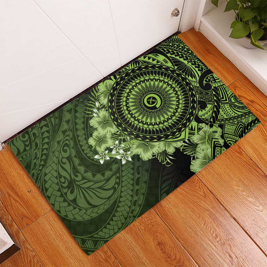 Vanuatu Rubber Doormat Hibisus Polynesian Pattern Green - Polynesian Pride
