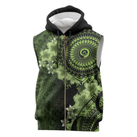 Vanuatu Sleeveless Zip Hoodie Hibisus Polynesian Pattern Green - Polynesian Pride