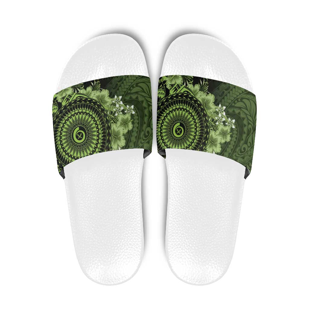 Vanuatu Slide Sandals Hibisus Polynesian Pattern Green - Polynesian Pride
