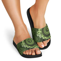 Vanuatu Slide Sandals Hibisus Polynesian Pattern Green - Polynesian Pride