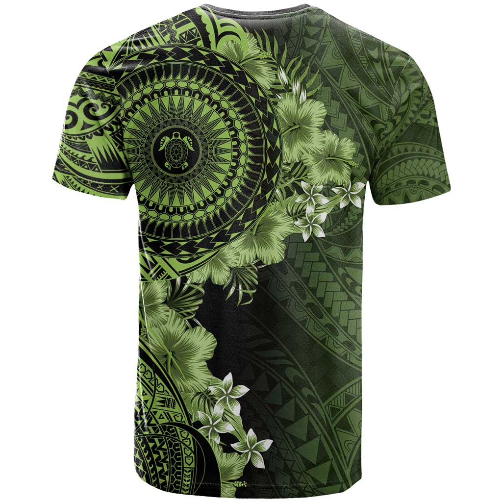 Vanuatu T Shirt Hibisus Polynesian Pattern Green - Polynesian Pride